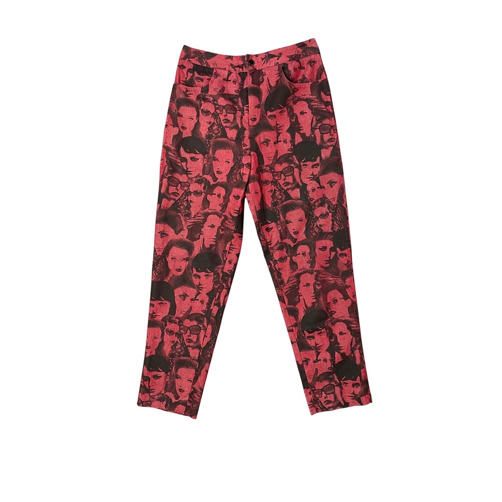 Red & Black Face Print Ankle Pants